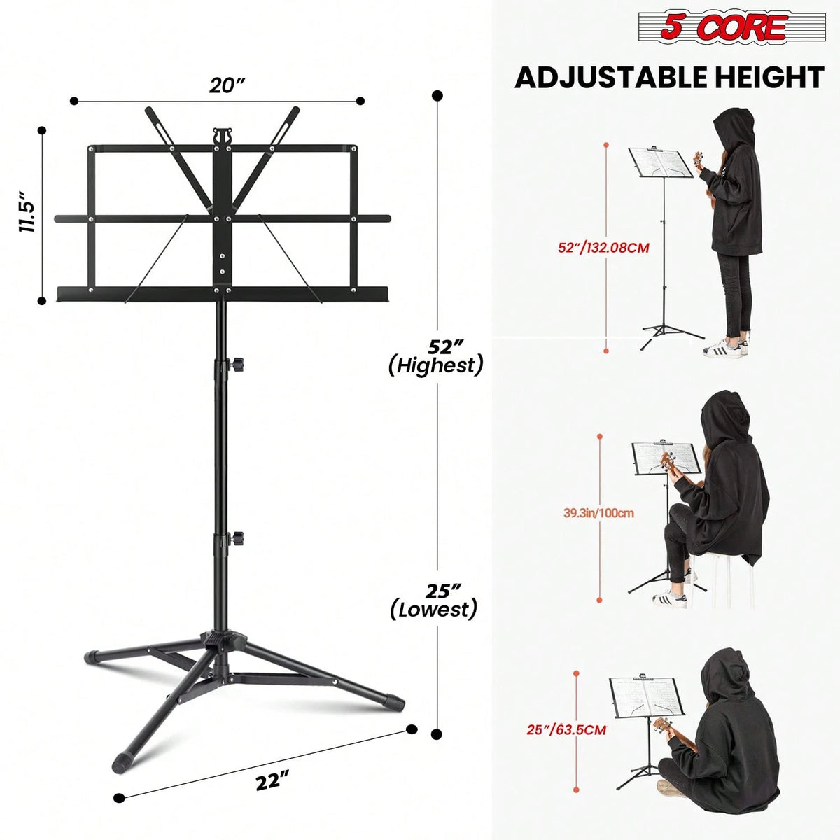 5 Core Sheet Music Stand Foldable Adjustable Bookstand