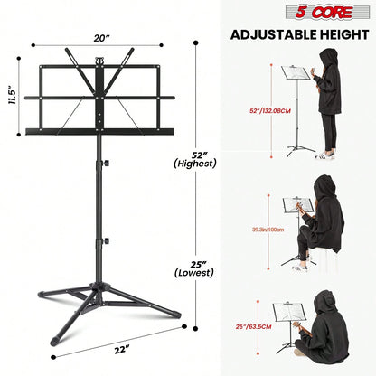 5 Core Sheet Music Stand Foldable Adjustable Bookstand