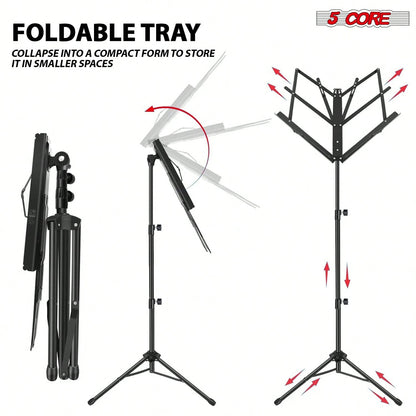 5 Core Sheet Music Stand Foldable Adjustable Bookstand