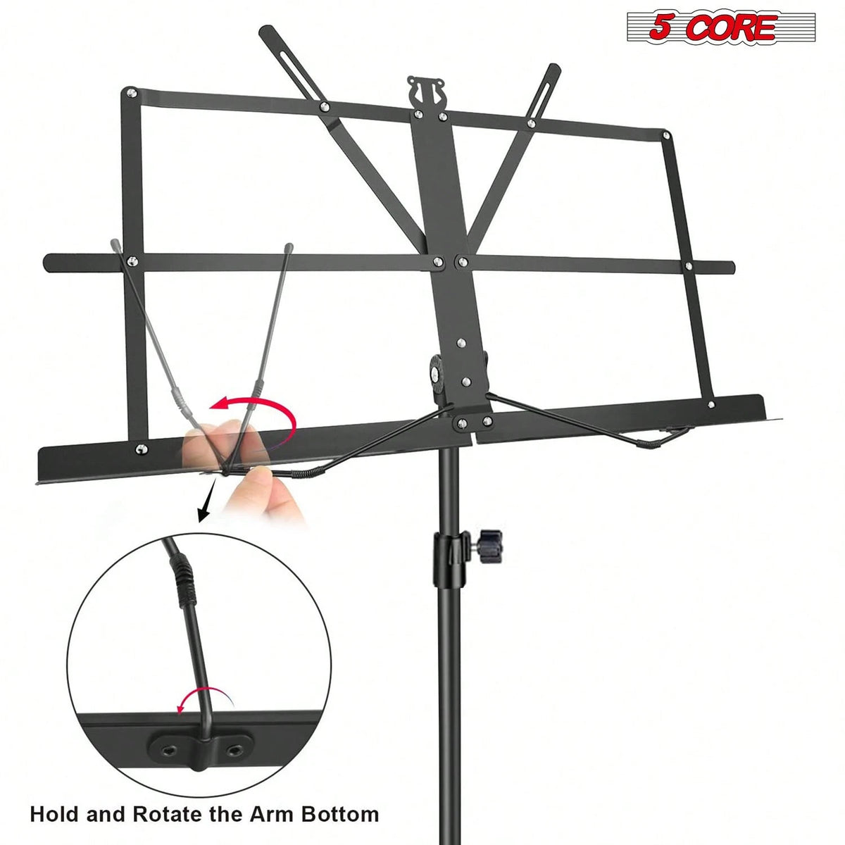 5 Core Sheet Music Stand Foldable Adjustable Bookstand