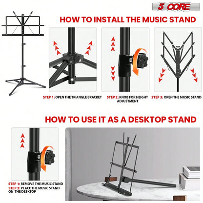 5 Core Sheet Music Stand Foldable Adjustable Bookstand