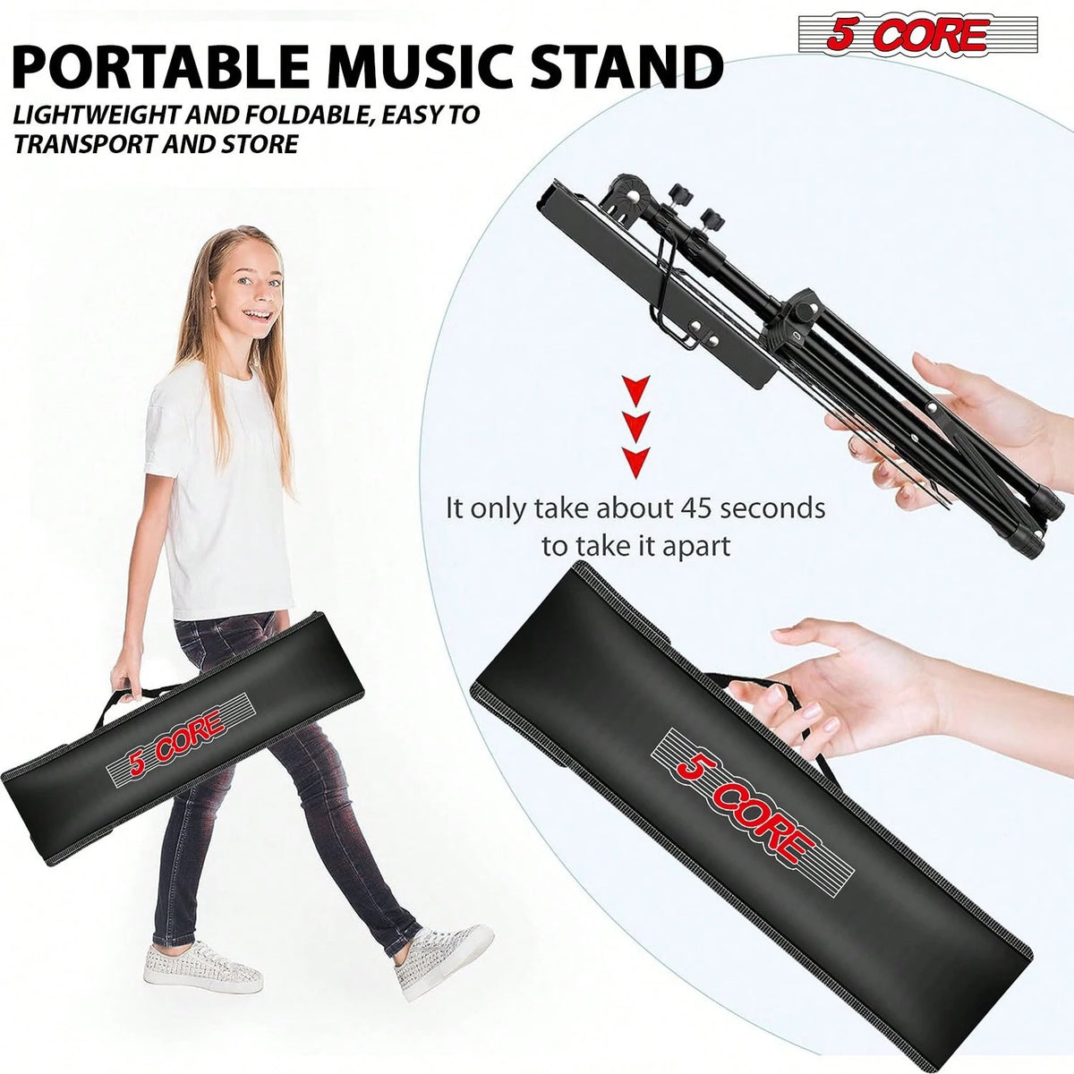 5 Core Sheet Music Stand Foldable Adjustable Bookstand