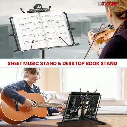 5 Core Sheet Music Stand Foldable Adjustable Bookstand