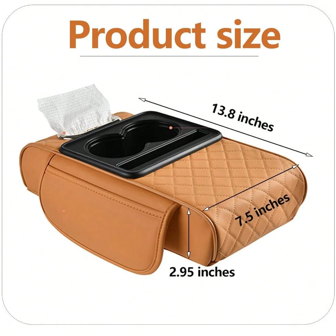 5-In-1 Car Armrest Cushion Organizer, Quilted Leather Center Console Cover With Cup Holder, Tissue Holder, Phone Slot & Storage Tray, Universal Car Interior Accessories For Sedans SUVs
