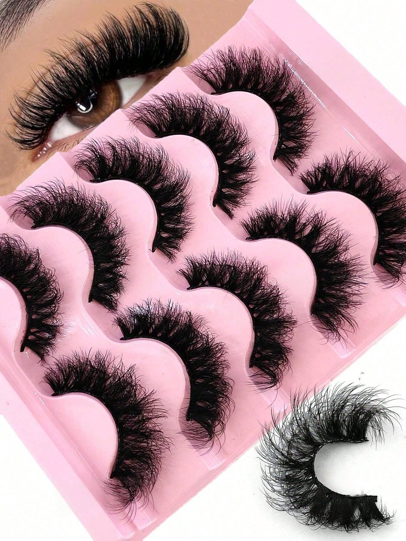 5 Pairs/Pack Natural Thick Fluffy Mink False Eyelashes, Charming Messy Look, 8D Fine Long-Lasting Full Lash Strip, Create Fox Eye Lifting Makeup Effect, Extend And Thicken Outer Eye Corner