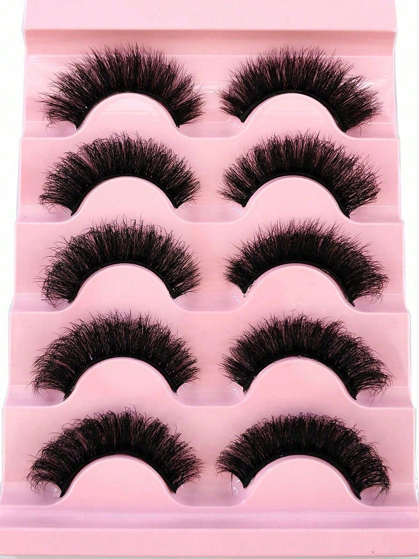 5 Pairs/Pack Natural Thick Fluffy Mink False Eyelashes, Charming Messy Look, 8D Fine Long-Lasting Full Lash Strip, Create Fox Eye Lifting Makeup Effect, Extend And Thicken Outer Eye Corner