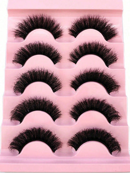 5 Pairs/Pack Natural Thick Fluffy Mink False Eyelashes, Charming Messy Look, 8D Fine Long-Lasting Full Lash Strip, Create Fox Eye Lifting Makeup Effect, Extend And Thicken Outer Eye Corner