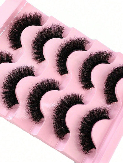 5 Pairs/Pack Natural Thick Fluffy Mink False Eyelashes, Charming Messy Look, 8D Fine Long-Lasting Full Lash Strip, Create Fox Eye Lifting Makeup Effect, Extend And Thicken Outer Eye Corner