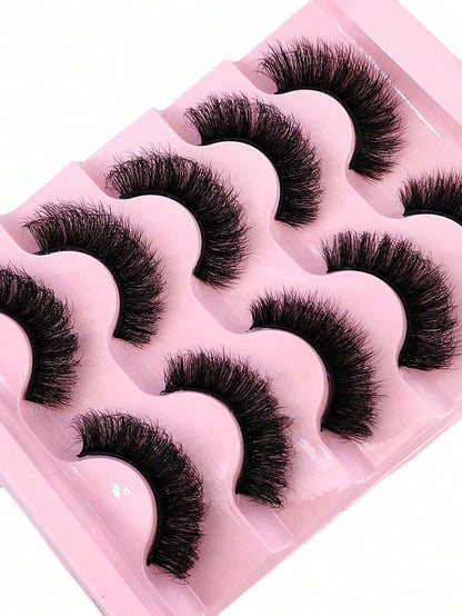 5 Pairs/Pack Natural Thick Fluffy Mink False Eyelashes, Charming Messy Look, 8D Fine Long-Lasting Full Lash Strip, Create Fox Eye Lifting Makeup Effect, Extend And Thicken Outer Eye Corner