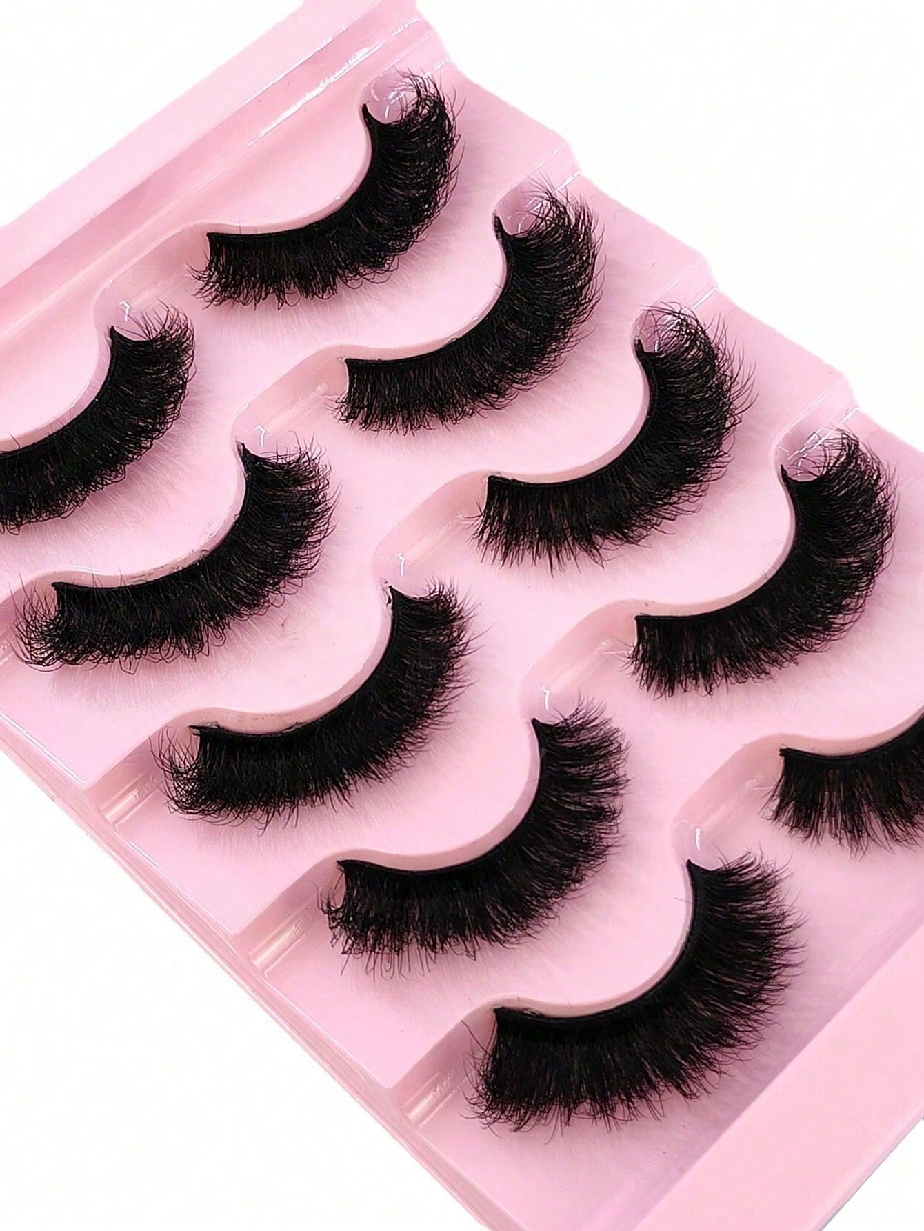5 Pairs/Pack Natural Thick Fluffy Mink False Eyelashes, Charming Messy Look, 8D Fine Long-Lasting Full Lash Strip, Create Fox Eye Lifting Makeup Effect, Extend And Thicken Outer Eye Corner