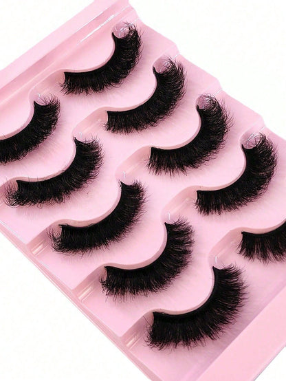 5 Pairs/Pack Natural Thick Fluffy Mink False Eyelashes, Charming Messy Look, 8D Fine Long-Lasting Full Lash Strip, Create Fox Eye Lifting Makeup Effect, Extend And Thicken Outer Eye Corner