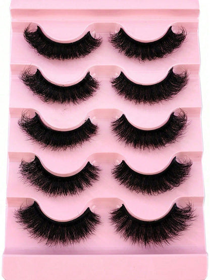 5 Pairs/Pack Natural Thick Fluffy Mink False Eyelashes, Charming Messy Look, 8D Fine Long-Lasting Full Lash Strip, Create Fox Eye Lifting Makeup Effect, Extend And Thicken Outer Eye Corner