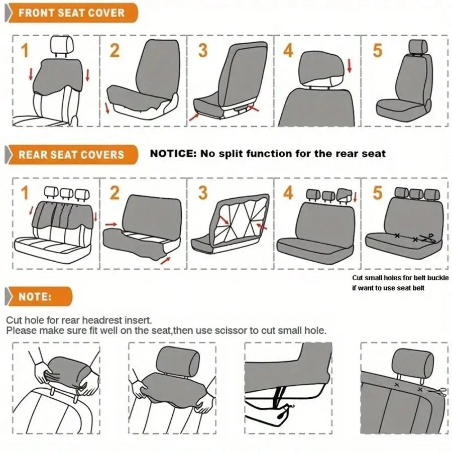 5-Seat Universal Car Seat Covers, Made Of Breathable And Comfortable Fabric With 3D Diamond Pattern Details. Dustproof And Wear-Resistant, Effectively Protecting The Original Car Seats.