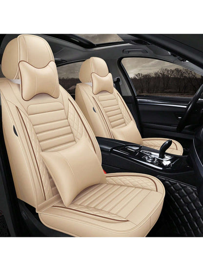 5 Seats Car Seat Covers Full Set PU Leather Front Rear Back Padded Cover Universal Auto Seat Protectors With Or Without Head Pillow For Most Cars Sedan Truck SUV