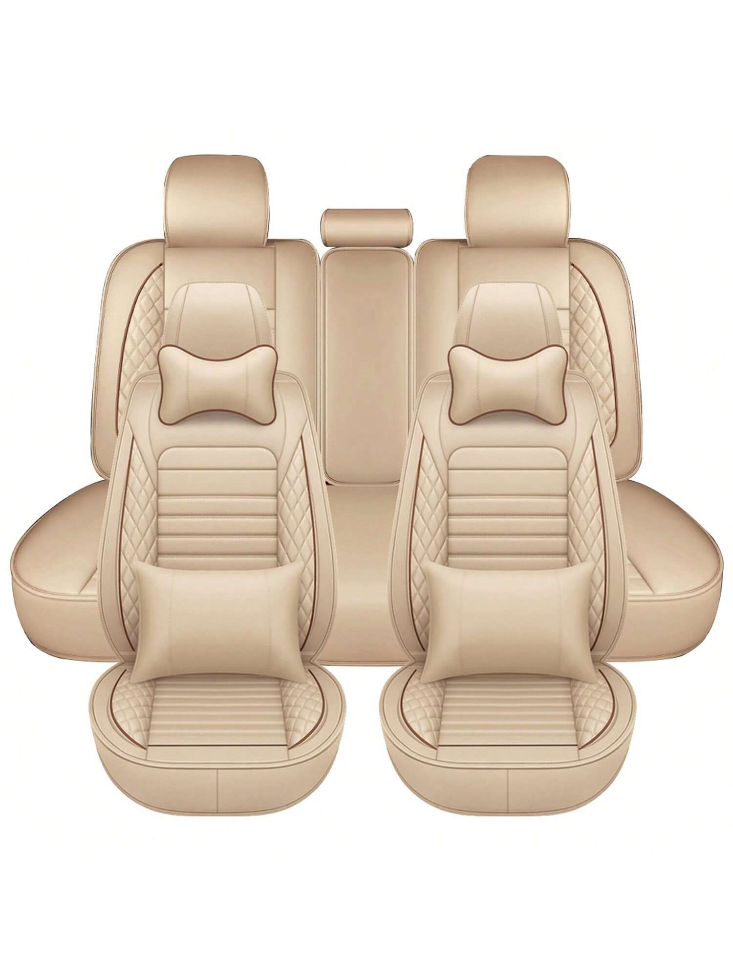 5 Seats Car Seat Covers Full Set PU Leather Front Rear Back Padded Cover Universal Auto Seat Protectors With Or Without Head Pillow For Most Cars Sedan Truck SUV
