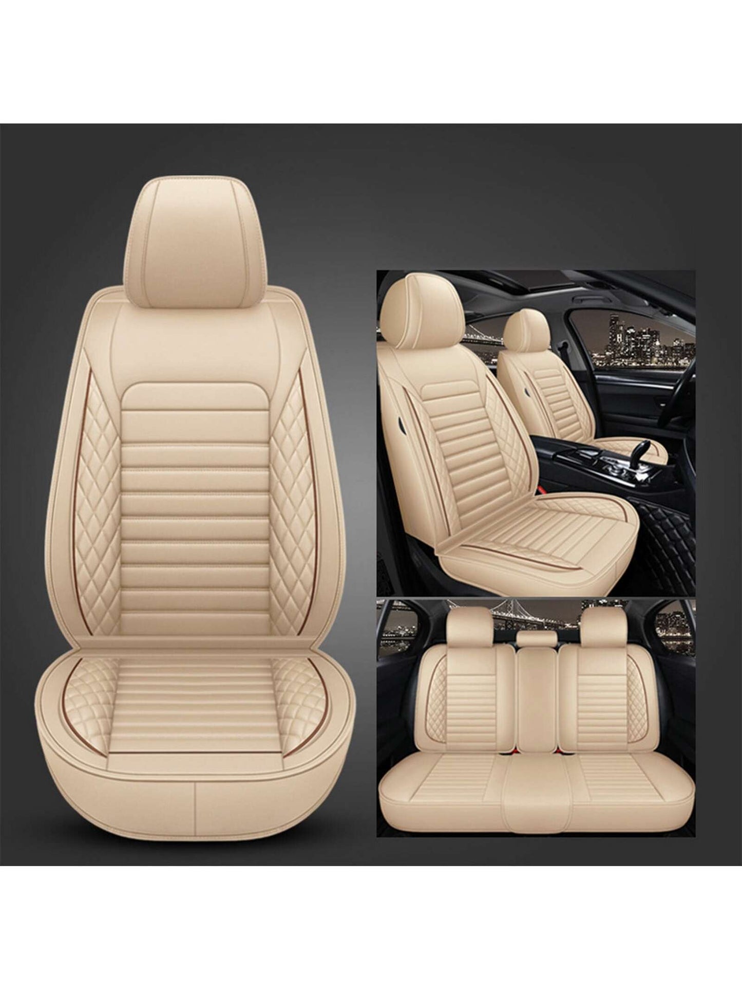 5 Seats Car Seat Covers Full Set PU Leather Front Rear Back Padded Cover Universal Auto Seat Protectors With Or Without Head Pillow For Most Cars Sedan Truck SUV