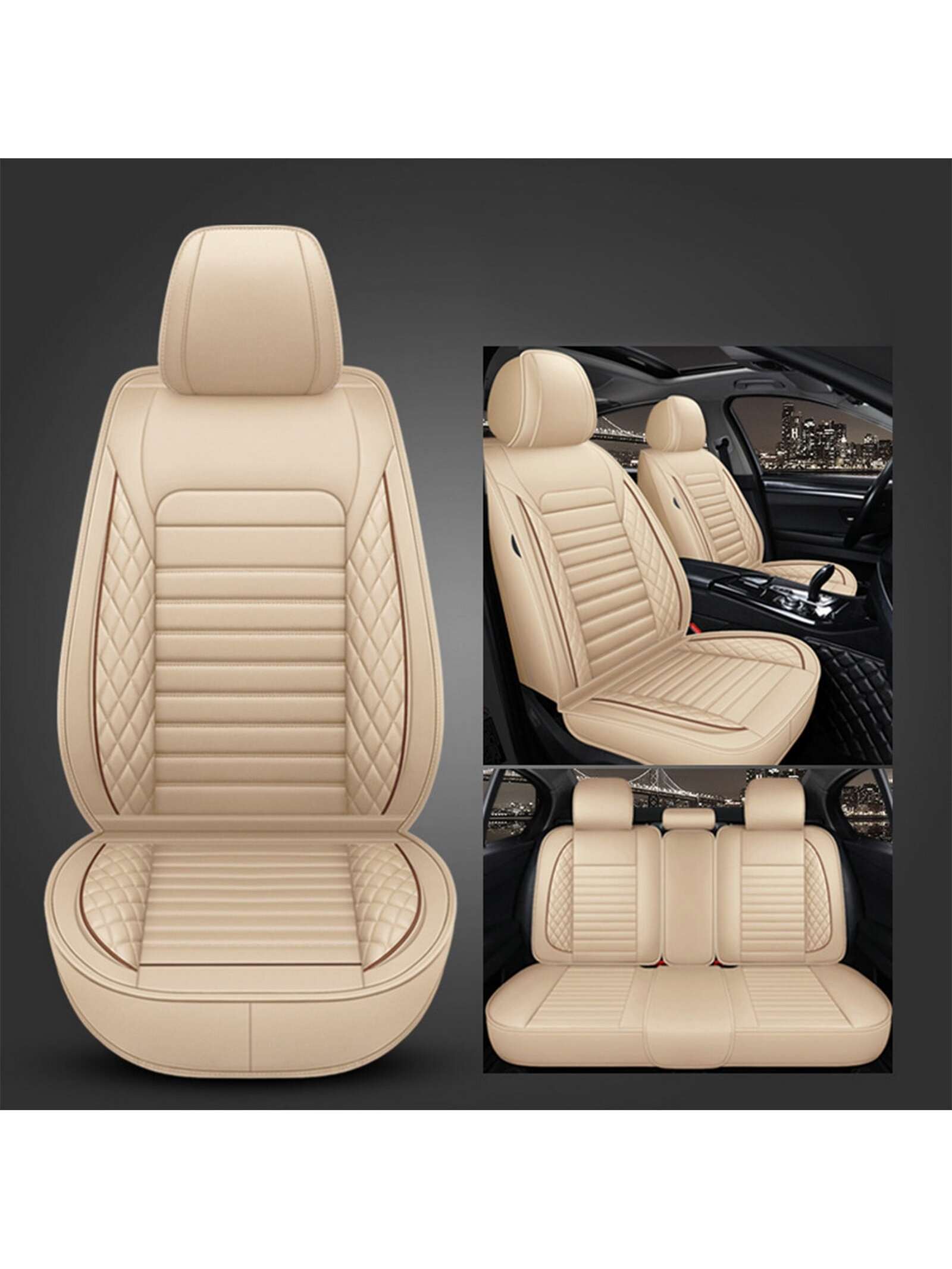 5 Seats Car Seat Covers Full Set PU Leather Front Rear Back Padded Cover Universal Auto Seat Protectors With Or Without Head Pillow For Most Cars Sedan Truck SUV
