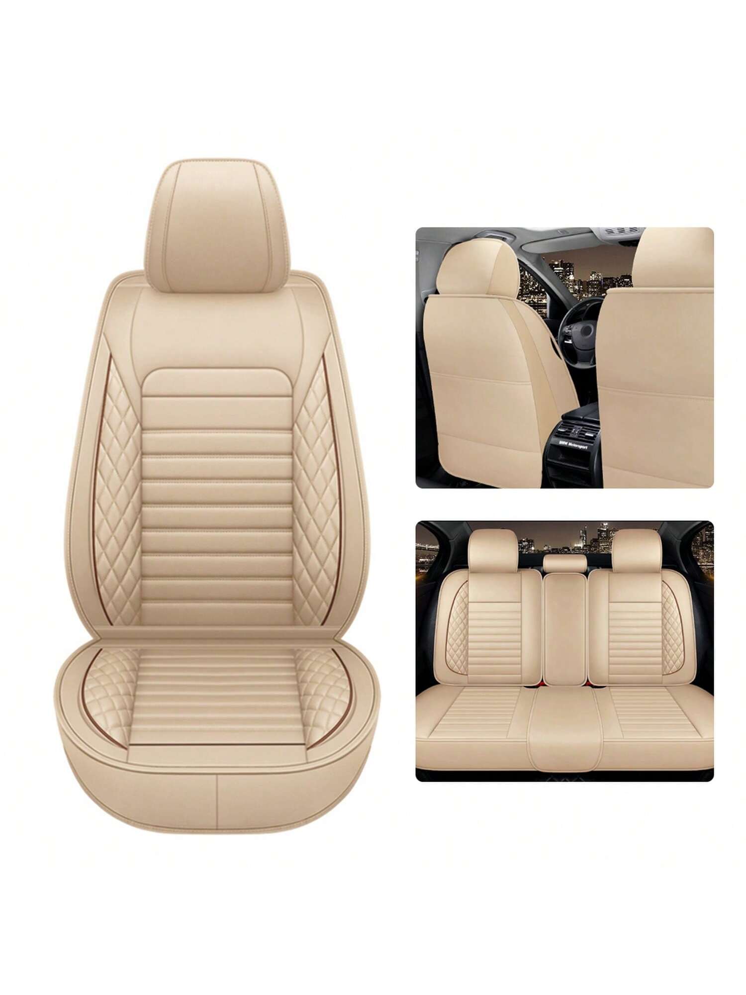 5 Seats Car Seat Covers Full Set PU Leather Front Rear Back Padded Cover Universal Auto Seat Protectors With Or Without Head Pillow For Most Cars Sedan Truck SUV