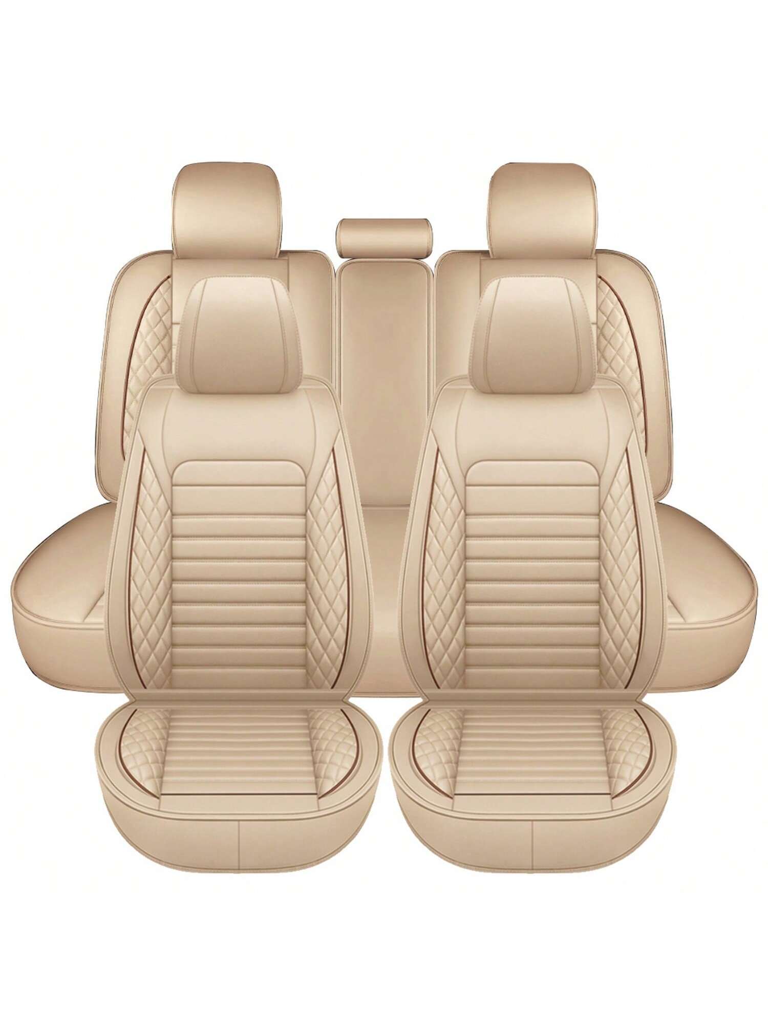 5 Seats Car Seat Covers Full Set PU Leather Front Rear Back Padded Cover Universal Auto Seat Protectors With Or Without Head Pillow For Most Cars Sedan Truck SUV