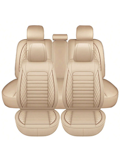 5 Seats Car Seat Covers Full Set PU Leather Front Rear Back Padded Cover Universal Auto Seat Protectors With Or Without Head Pillow For Most Cars Sedan Truck SUV