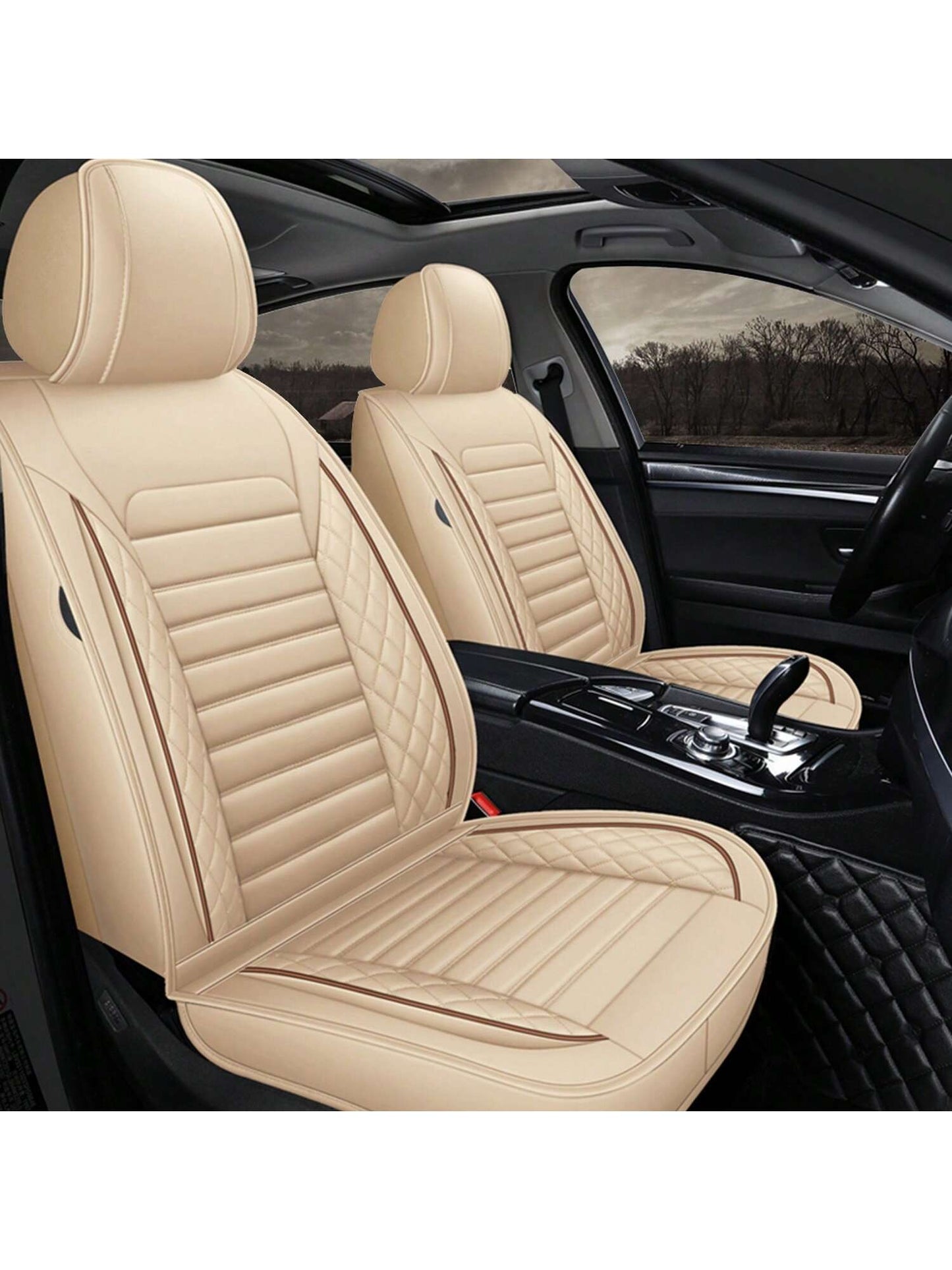 5 Seats Car Seat Covers Full Set PU Leather Front Rear Back Padded Cover Universal Auto Seat Protectors With Or Without Head Pillow For Most Cars Sedan Truck SUV