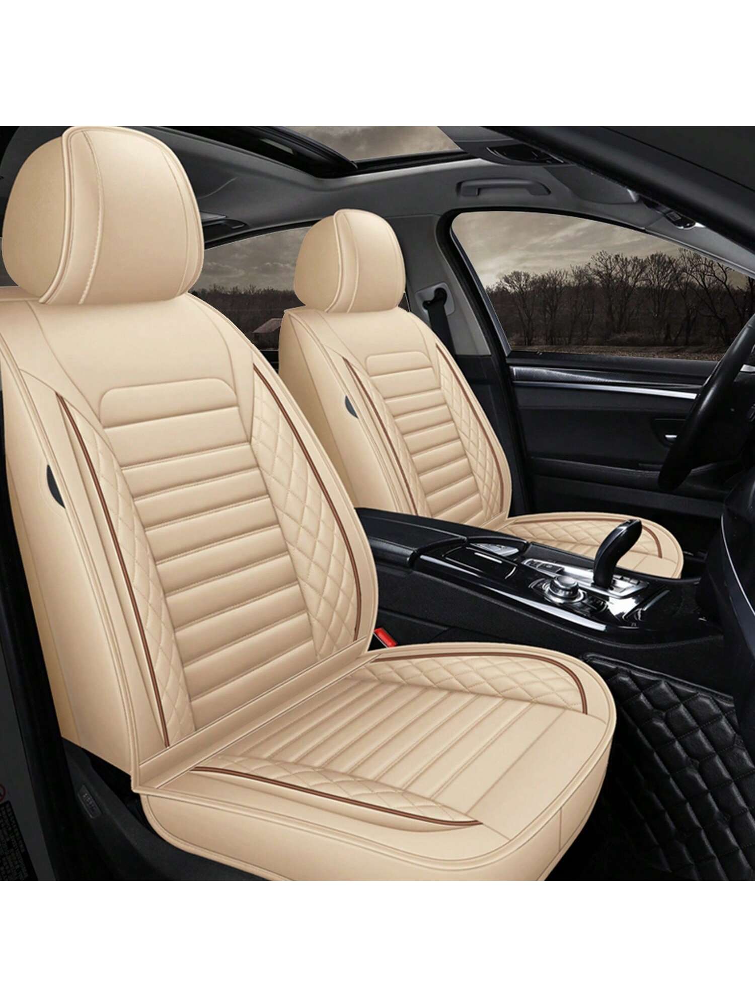 5 Seats Car Seat Covers Full Set PU Leather Front Rear Back Padded Cover Universal Auto Seat Protectors With Or Without Head Pillow For Most Cars Sedan Truck SUV