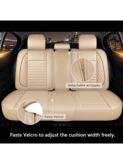 5 Seats Car Seat Covers Full Set PU Leather Front Rear Back Padded Cover Universal Auto Seat Protectors With Or Without Head Pillow For Most Cars Sedan Truck SUV