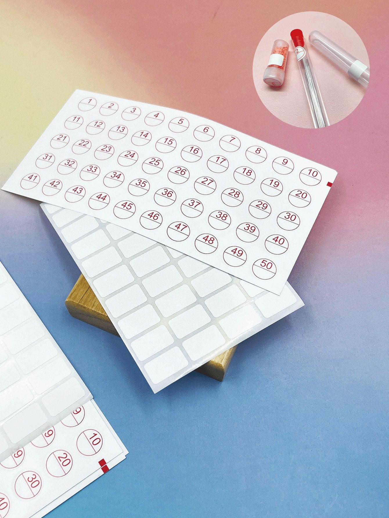 [5 Sheets]Self-Adhesive Label Set, Includes Blank Rectangular Labels And Round 1-50 Numbered Stickers, Compact And Easy To Mark, Suitable For Beaded Jewelry, Cosmetic Decanting, Store Merchandise And