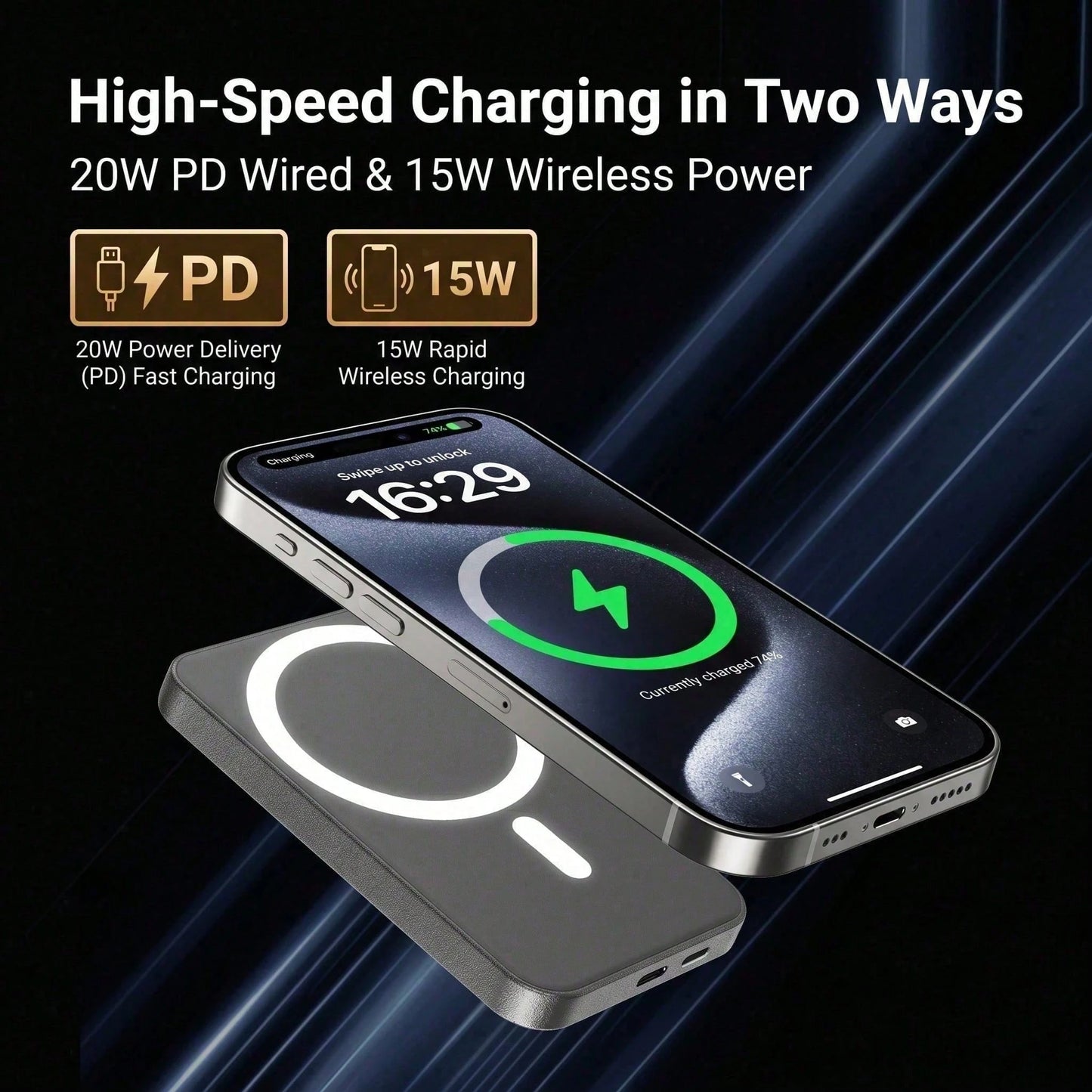 5000mAh Magnetic Wireless Power Bank Wallet Design 15W Wireless Charging 22.5W Wired Fast Charging Built-In Card Slot Ultra Slim Portable Phone Battery Pack Smart Trickle Charging Compatible With IPho