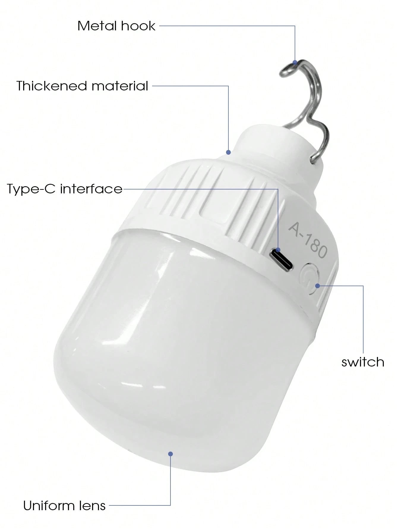 500mAh Camping Light, Emergency Bulb, Hanging Tent Work Light, Rechargeable USB LED Bulb, Outdoor Portable Light (2 Charging Ports Randomly Shipped)