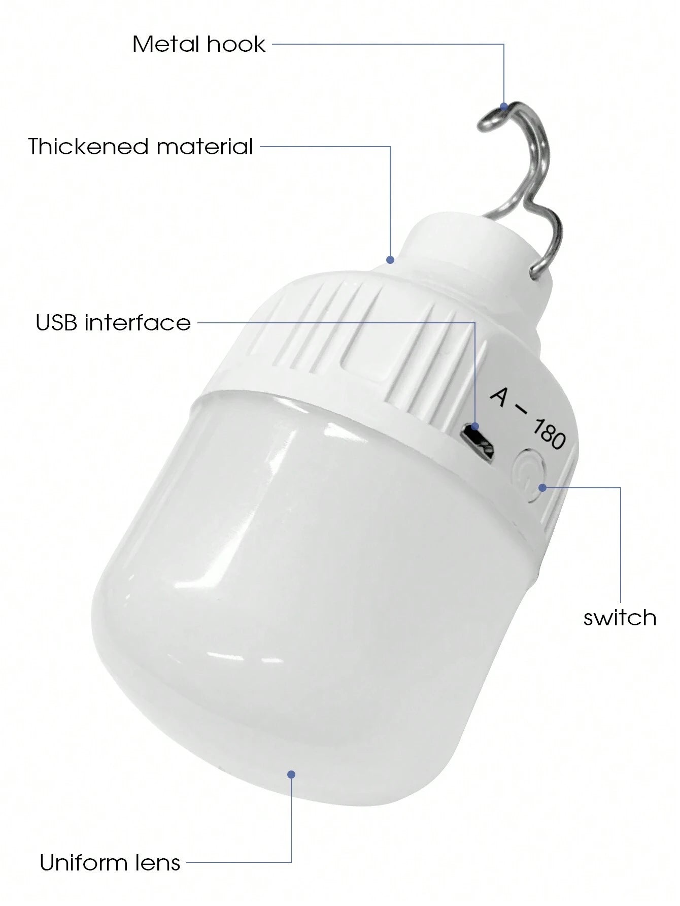 500mAh Camping Light, Emergency Bulb, Hanging Tent Work Light, Rechargeable USB LED Bulb, Outdoor Portable Light (2 Charging Ports Randomly Shipped)