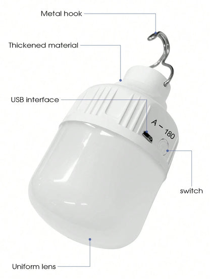 500mAh Camping Light, Emergency Bulb, Hanging Tent Work Light, Rechargeable USB LED Bulb, Outdoor Portable Light (2 Charging Ports Randomly Shipped)