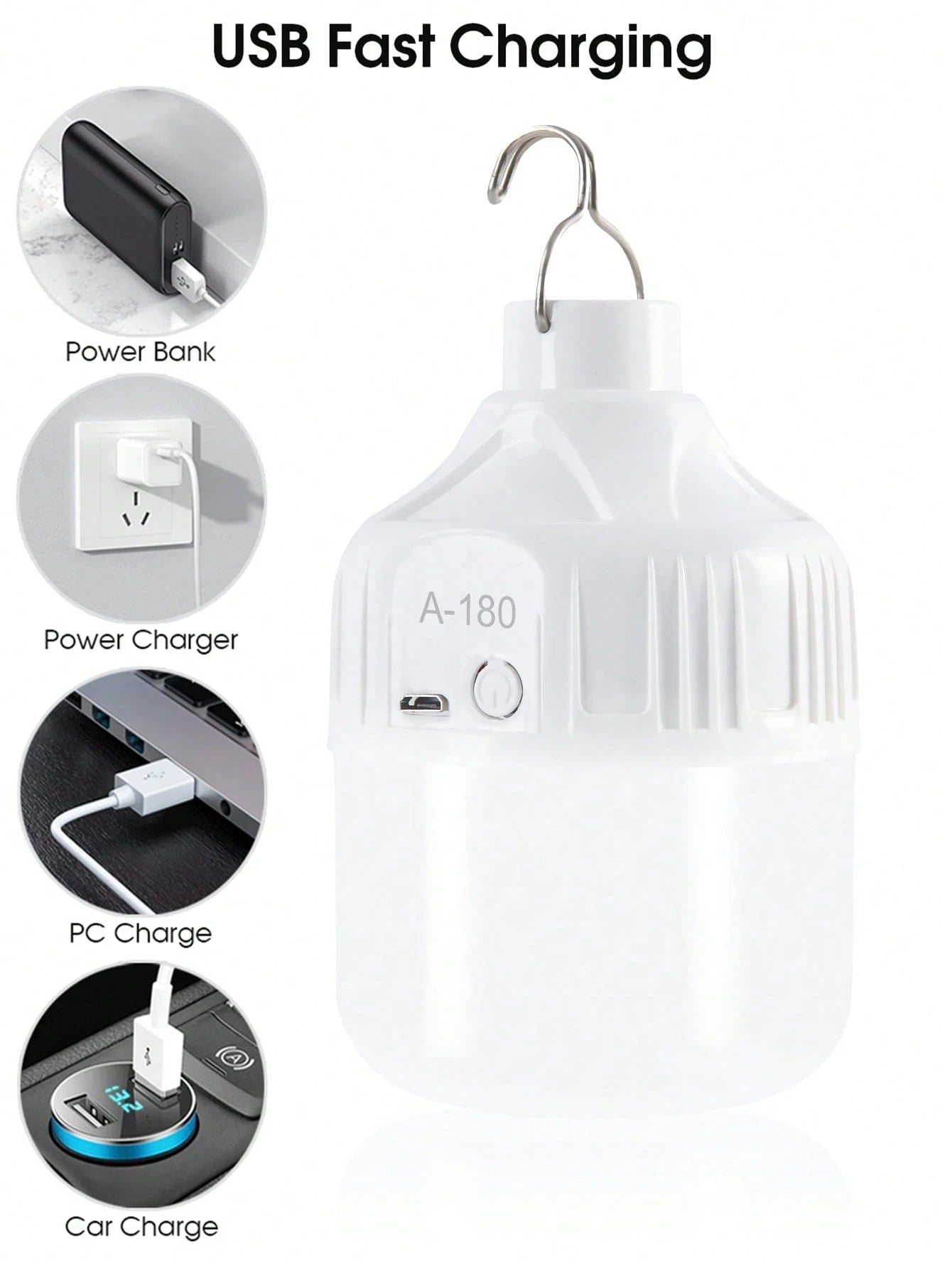 500mAh Camping Light, Emergency Bulb, Hanging Tent Work Light, Rechargeable USB LED Bulb, Outdoor Portable Light (2 Charging Ports Randomly Shipped)