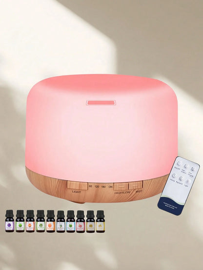 500ml Indoor Humidifier With Remote Control And 10 Essential Oils, Essential Oil Diffuser, Aromatherapy Lamp, Cold Mist Aromatherapy Diffuser, Silent Design, Timer And Automatic Shutdown, Suitable For