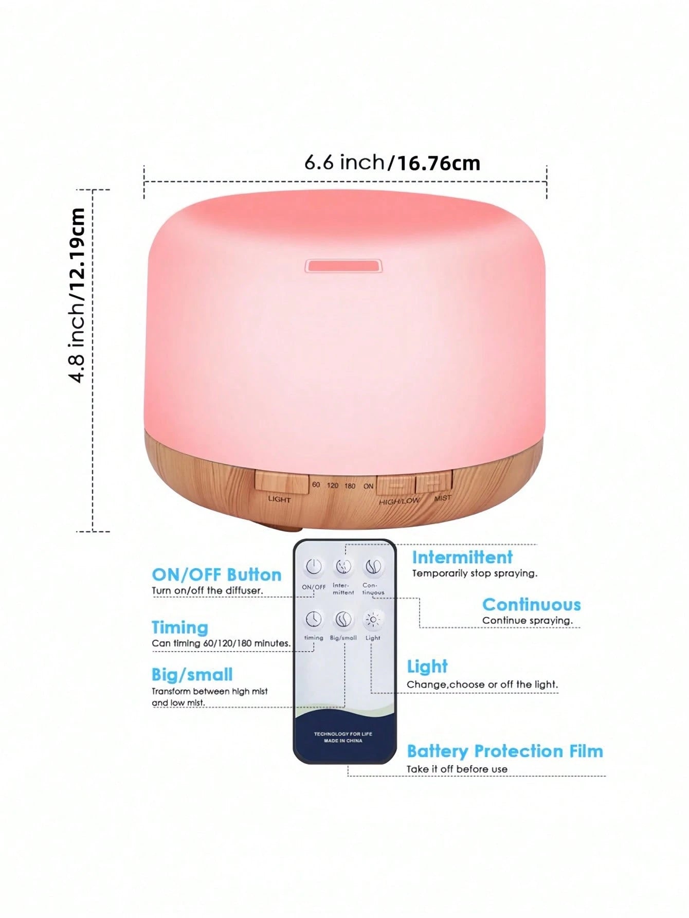 500ml Indoor Humidifier With Remote Control And 10 Essential Oils, Essential Oil Diffuser, Aromatherapy Lamp, Cold Mist Aromatherapy Diffuser, Silent Design, Timer And Automatic Shutdown, Suitable For