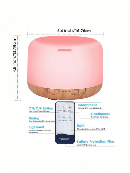 500ml Indoor Humidifier With Remote Control And 10 Essential Oils, Essential Oil Diffuser, Aromatherapy Lamp, Cold Mist Aromatherapy Diffuser, Silent Design, Timer And Automatic Shutdown, Suitable For