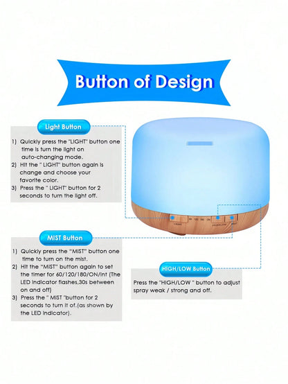 500ml Indoor Humidifier With Remote Control And 10 Essential Oils, Essential Oil Diffuser, Aromatherapy Lamp, Cold Mist Aromatherapy Diffuser, Silent Design, Timer And Automatic Shutdown, Suitable For