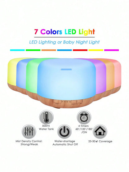 500ml Indoor Humidifier With Remote Control And 10 Essential Oils, Essential Oil Diffuser, Aromatherapy Lamp, Cold Mist Aromatherapy Diffuser, Silent Design, Timer And Automatic Shutdown, Suitable For