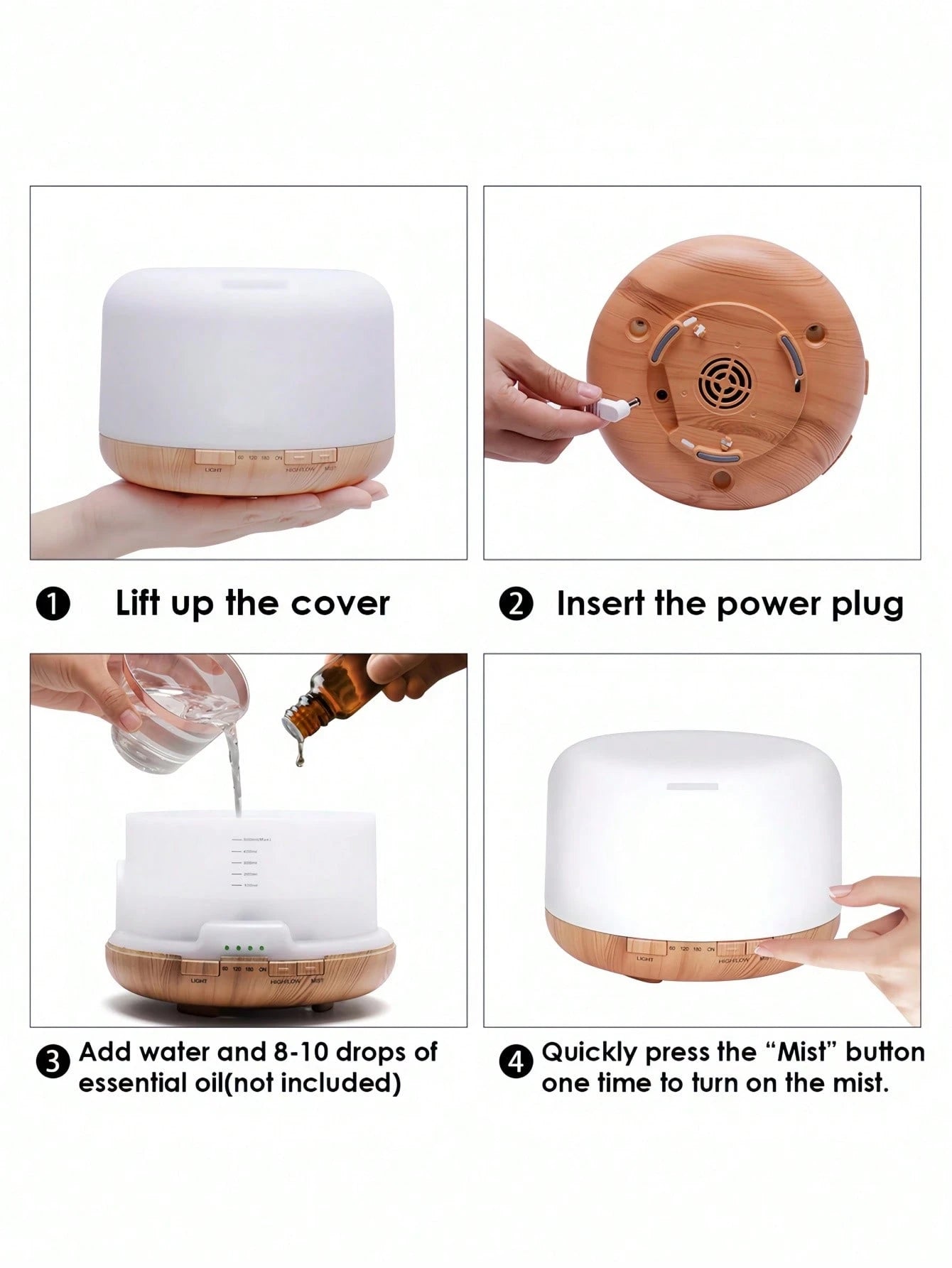 500ml Indoor Humidifier With Remote Control And 10 Essential Oils, Essential Oil Diffuser, Aromatherapy Lamp, Cold Mist Aromatherapy Diffuser, Silent Design, Timer And Automatic Shutdown, Suitable For