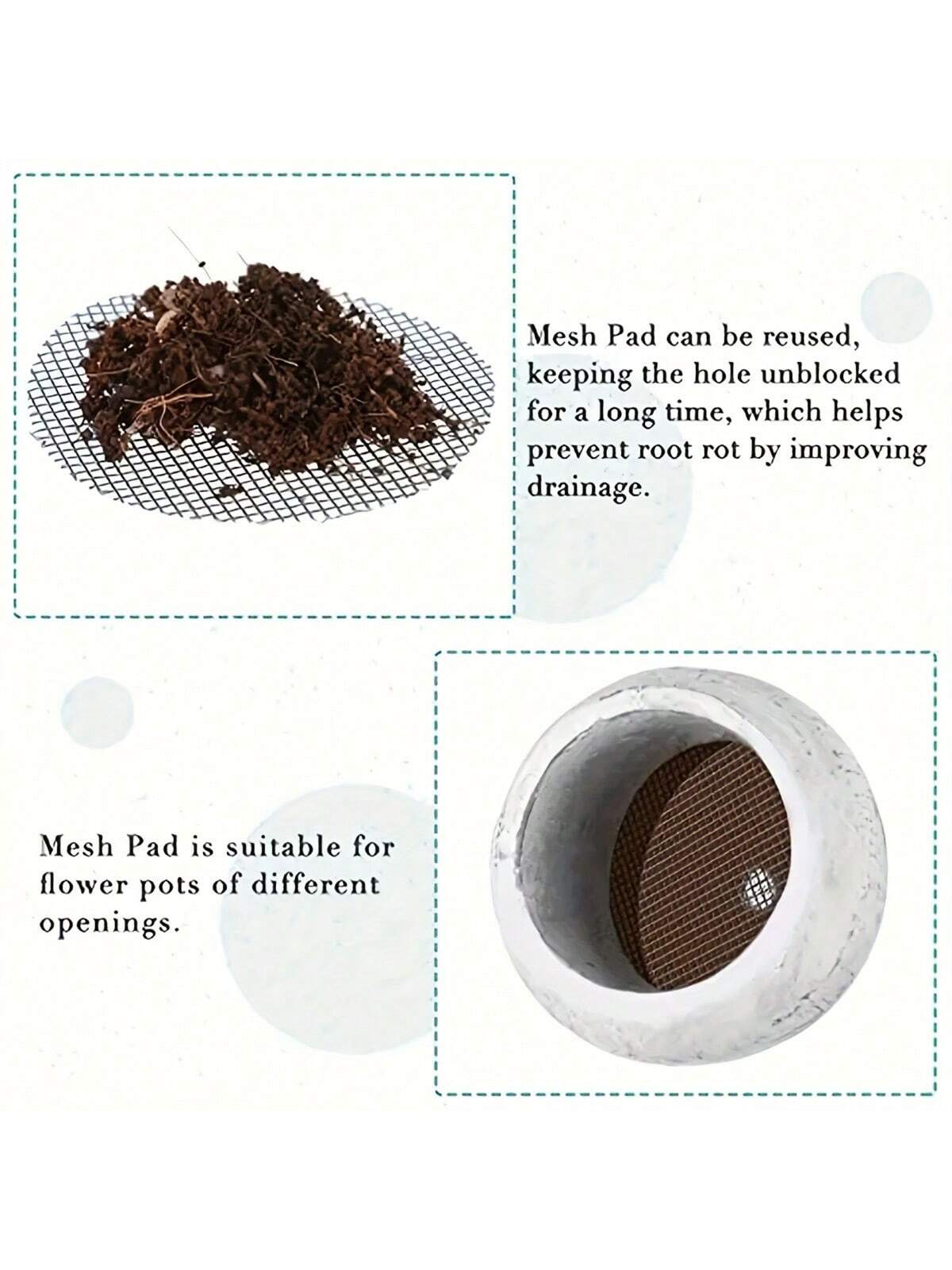 50pcs Flower Pot Hole Mesh Pad, Round Drainage Hole Screens Prevent Soil Loss Anti, Plant Drainage Screens Gasket, Bonsai Pot Bottom Grid Mat Mesh, Gardening Supplies
