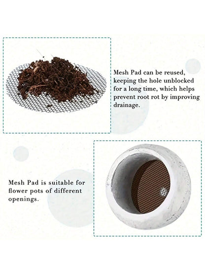 50pcs Flower Pot Hole Mesh Pad, Round Drainage Hole Screens Prevent Soil Loss Anti, Plant Drainage Screens Gasket, Bonsai Pot Bottom Grid Mat Mesh, Gardening Supplies