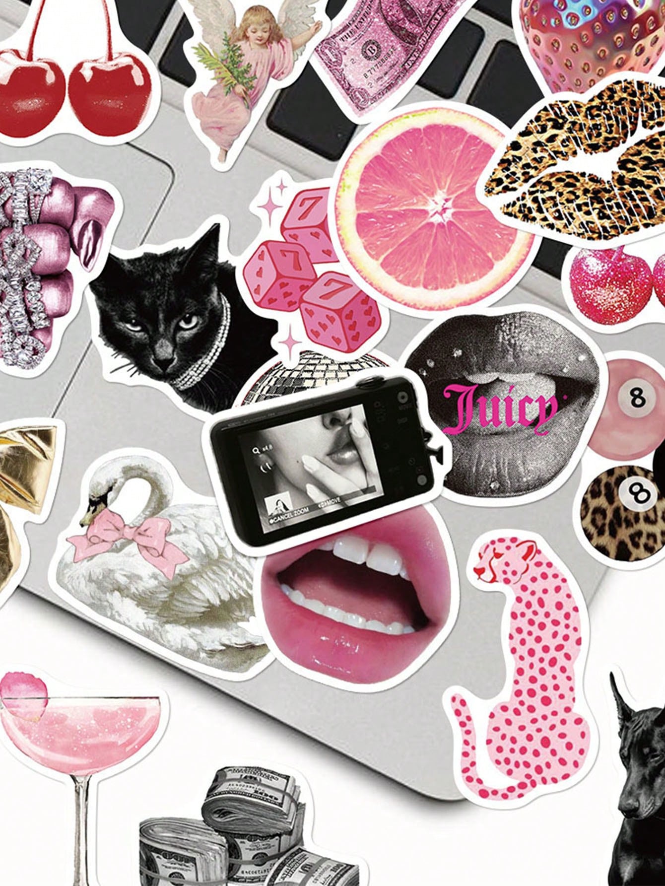50pcs Pink Lucky Girl Stickers For Scrapbooking, Journaling, Planner, Luggage, Envelopes, Greeting Cards, Phone Case, Skateboard, Tablet, Guitar, Sealing, Party Gifts