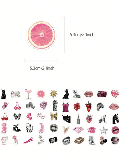 50pcs Pink Lucky Girl Stickers For Scrapbooking, Journaling, Planner, Luggage, Envelopes, Greeting Cards, Phone Case, Skateboard, Tablet, Guitar, Sealing, Party Gifts
