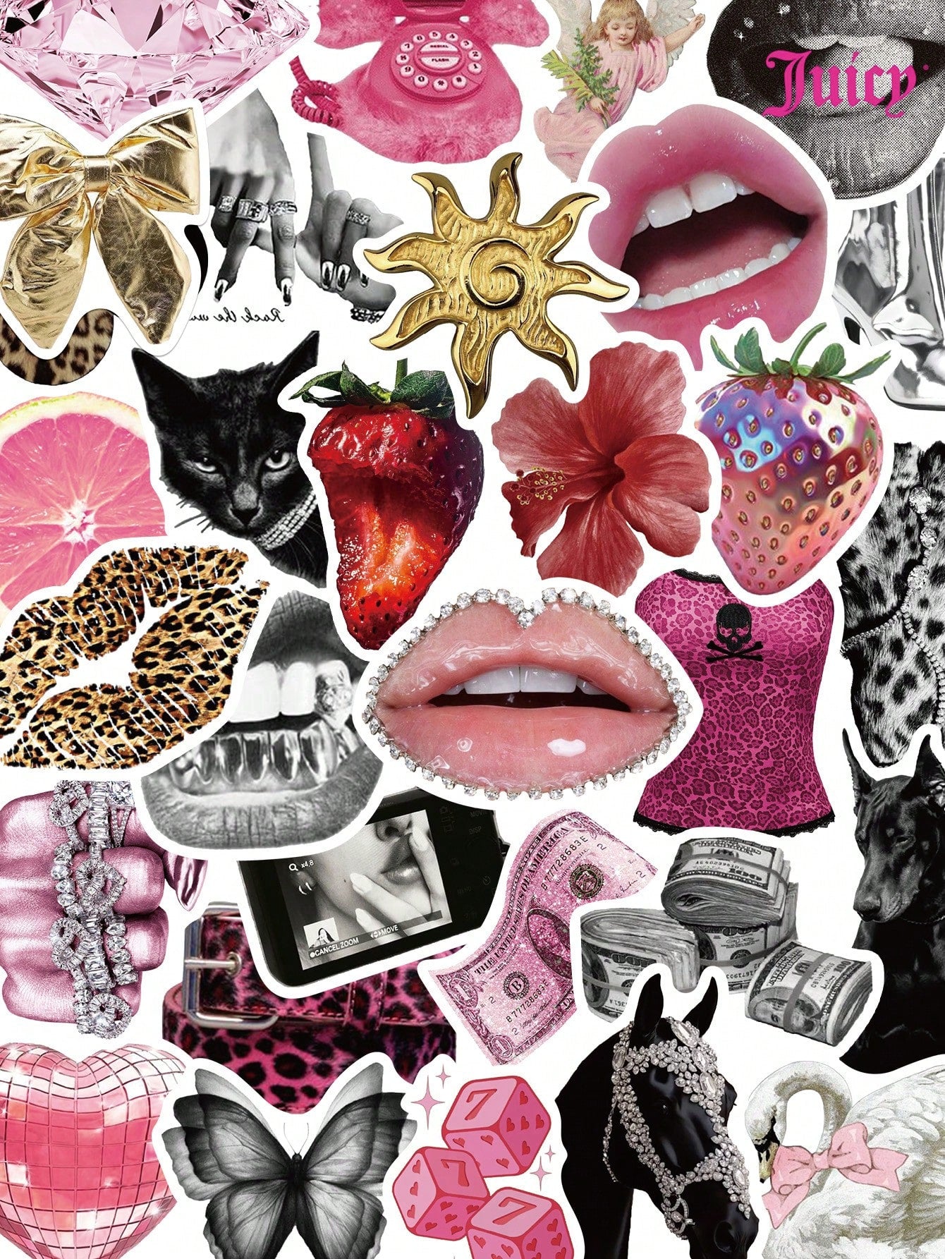 50pcs Pink Lucky Girl Stickers For Scrapbooking, Journaling, Planner, Luggage, Envelopes, Greeting Cards, Phone Case, Skateboard, Tablet, Guitar, Sealing, Party Gifts