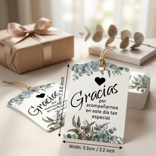50Pcs Spanish Gracias Gift Tags Eucalyptus Greenery Wedding Favor Tags 300gsm Heavyweight Cardstock For Bridal Shower Party Celebration (Tags Only No Twine Included