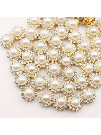 50pcs Sunflower Crystal Decor, 12mm Round Glass Beads With Gold Base, Suitable For DIY Hair Accessories And Jewelry Making