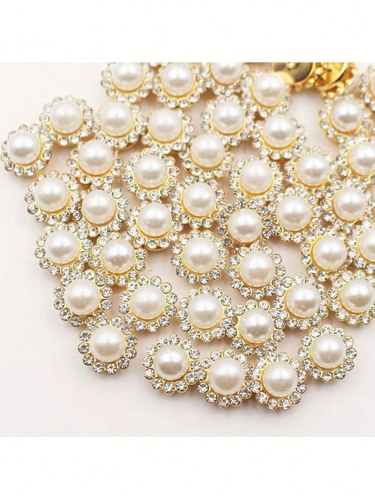 50pcs Sunflower Crystal Decor, 12mm Round Glass Beads With Gold Base, Suitable For DIY Hair Accessories And Jewelry Making