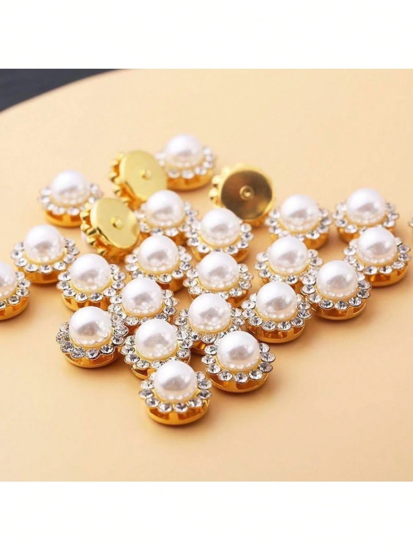 50pcs Sunflower Crystal Decor, 12mm Round Glass Beads With Gold Base, Suitable For DIY Hair Accessories And Jewelry Making