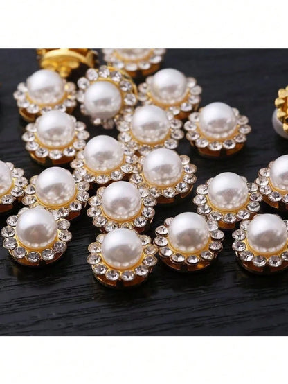 50pcs Sunflower Crystal Decor, 12mm Round Glass Beads With Gold Base, Suitable For DIY Hair Accessories And Jewelry Making