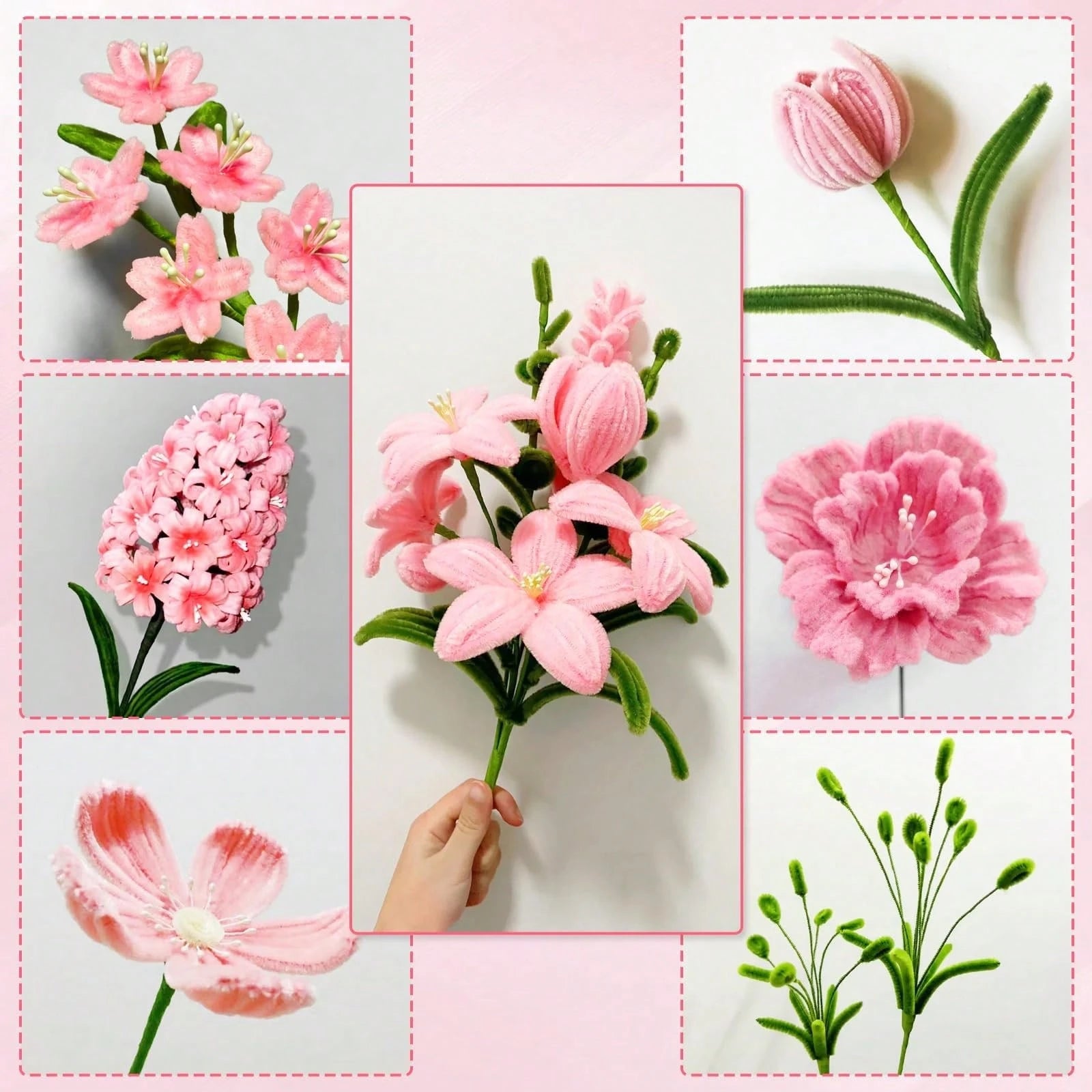 576Pcs Multi-Color Pipe Cleaner Flower Bouquet DIY Kit, Soft Fuzzy Chenille Stems Craft Supplies, 400 Assorted Pipe Cleaners, Floral Stems, Floral Tape, Step-By-Step Guide & Tutorial Video, Beginner H